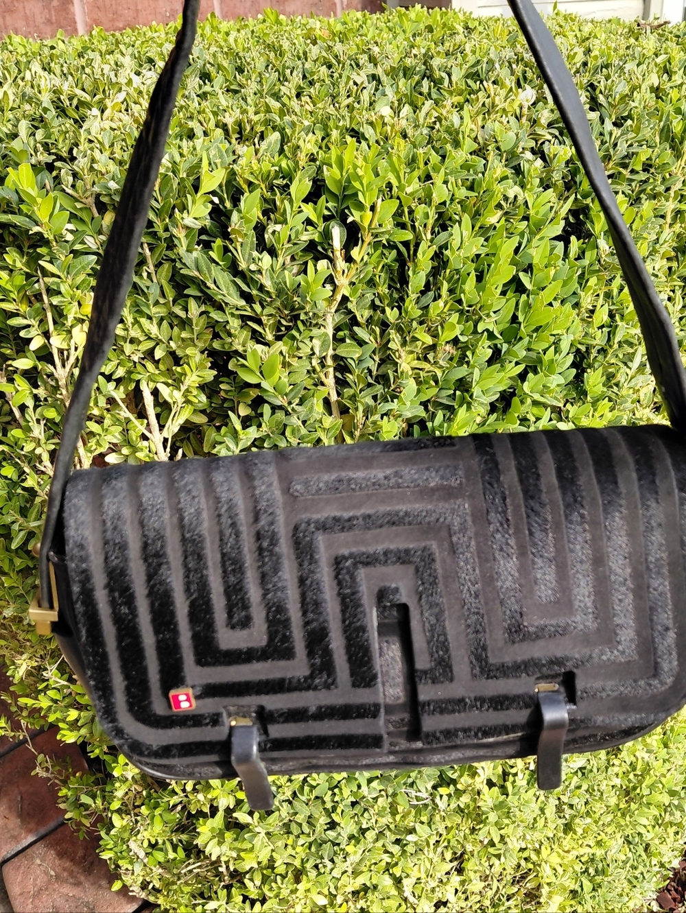 Bally Pony Hair On Leather Geometric Flap Shoulder Bag Y2K